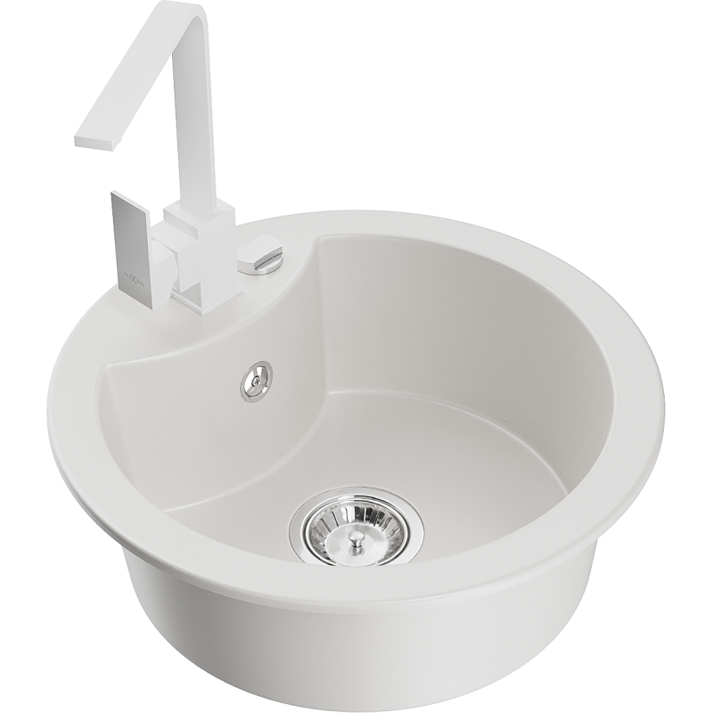 Mexen Diego single-bowl granite kitchen sink with Rita kitchen tap, white - 6512-20-670300-20