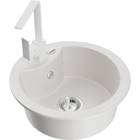 Mexen Diego single-bowl granite kitchen sink with Rita kitchen tap, white - 6512-20-670300-20
