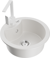 Mexen Diego single-bowl granite kitchen sink with Rita kitchen tap, white - 6512-20-670300-20