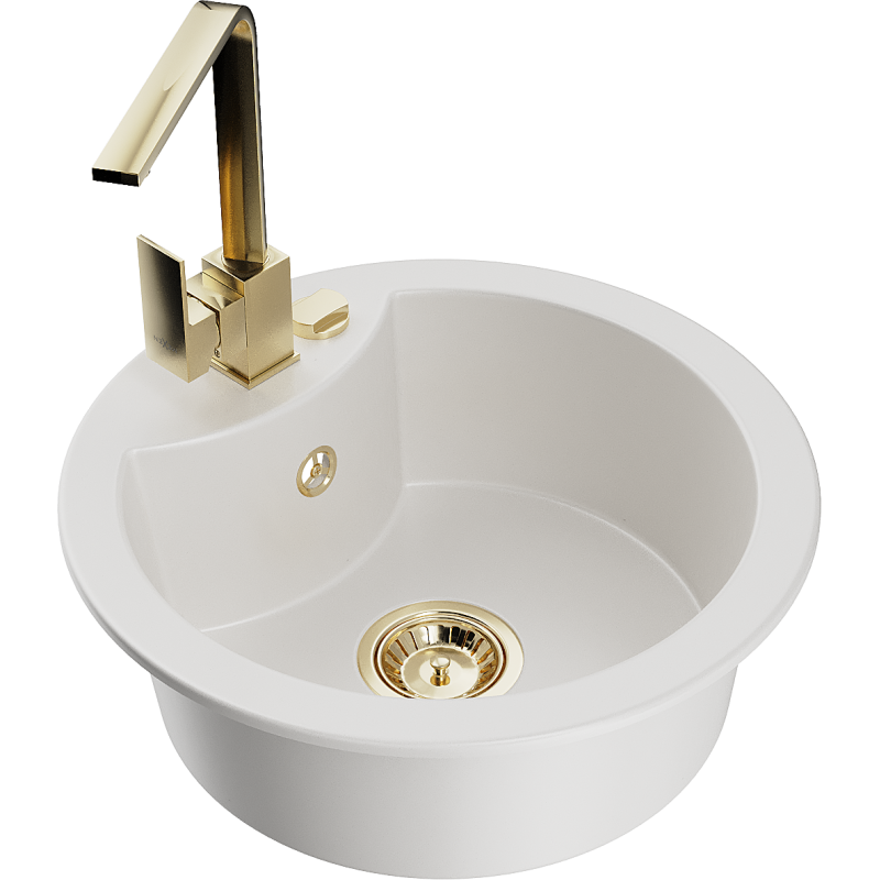 Mexen Diego 1-Bowl Granite Kitchen Sink with Rita Kitchen Tap, White - 6512-20-670300-50