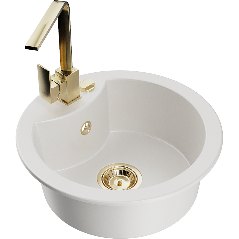 Mexen Diego lava-loiça de granito 1-cuba com torneira de cozinha Rita, branco - 6512-20-670300-50