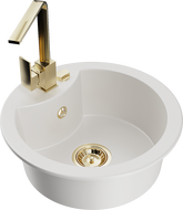 Mexen Diego granite sink 1-bowl with kitchen faucet Rita, white - 6512-20-670300-50