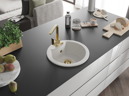 Mexen Diego 1-Bowl Granite Kitchen Sink with Rita Kitchen Tap, White - 6512-20-670300-50