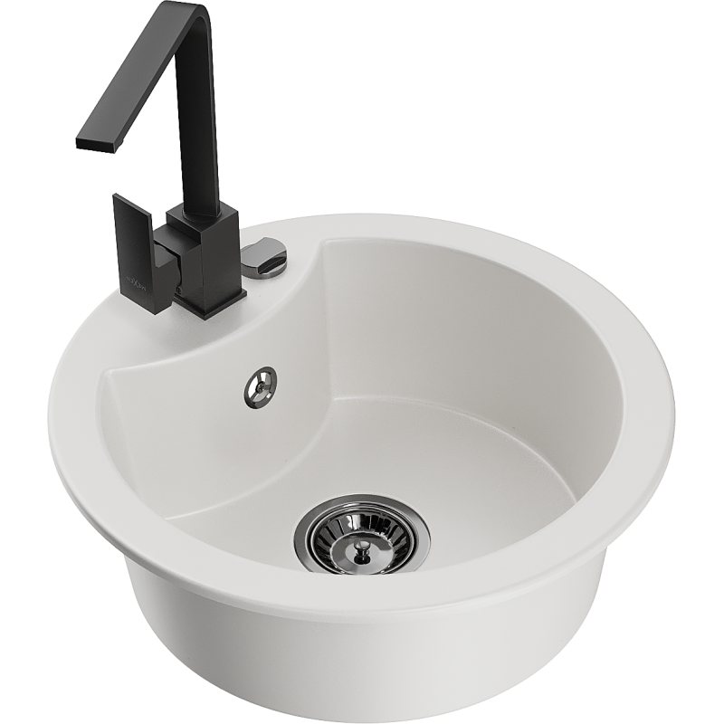 Mexen Diego granitdiskho med 1 ho och köksblandare Rita, vit - 6512-20-670300-70