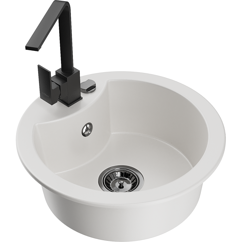 Mexen Diego single-bowl granite sink with Rita kitchen tap, white - 6512-20-670300-70