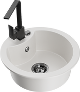 Mexen Diego 1-bowl granite sink with Rita kitchen faucet, white - 6512-20-670300-70