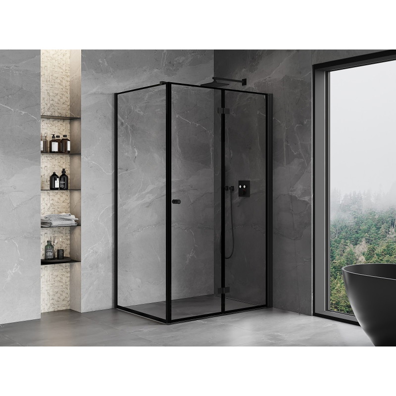Mexen Mist-F zložljiva tuš kabina desna 90 x 85 cm, črn okvir, črna - 8A6T-090-085-70-70-P