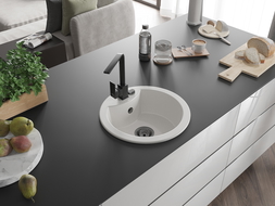 Mexen Diego single-bowl granite sink with Rita kitchen tap, white - 6512-20-670300-70