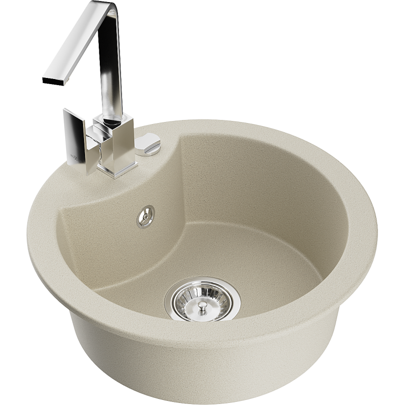 Mexen Diego fregadero de granito de 1 cubeta con grifo de cocina Rita, beige - 6512-69-670300-00