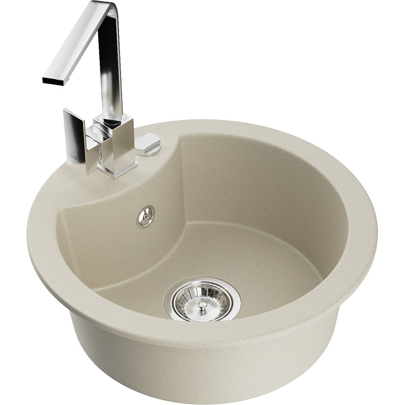Mexen Diego fregadero de granito de 1 seno con grifo de cocina Rita, beige - 6512-69-670300-00