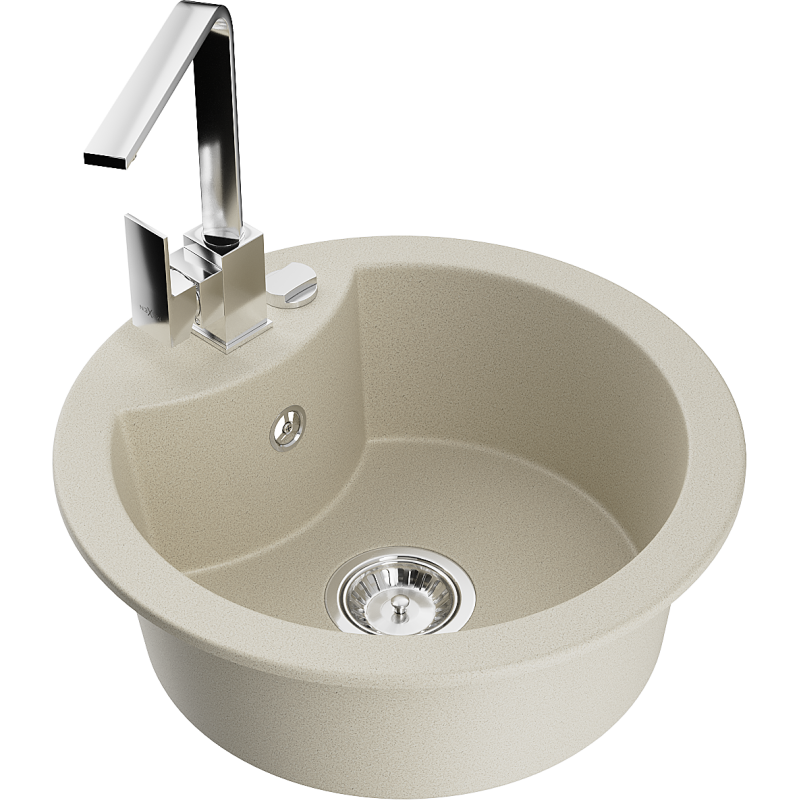 Mexen Diego Granitspüle 1-Becken mit Küchenarmatur Rita, beige - 6512-69-670300-00