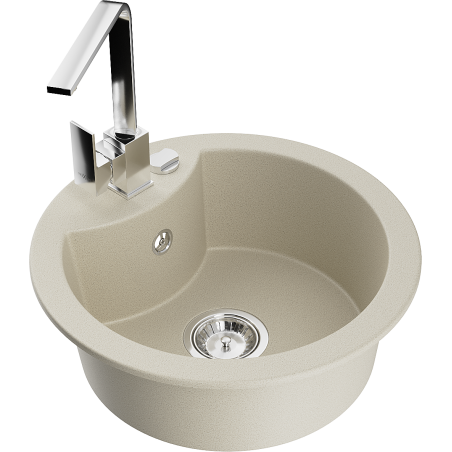 Mexen Diego 1-bowl granite sink with Rita kitchen tap, beige - 6512-69-670300-00