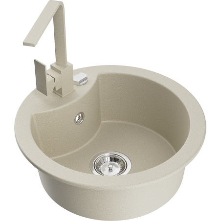 Mexen Diego granite sink single bowl with Rita kitchen tap, beige - 6512-69-670300-69