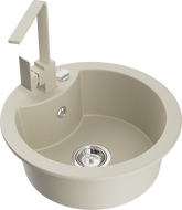 Mexen Diego granite kitchen sink 1-bowl with kitchen faucet Rita, beige - 6512-69-670300-69