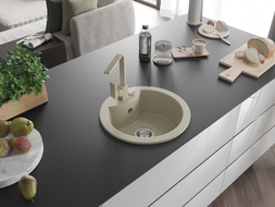 Mexen Diego granite kitchen sink 1-bowl with kitchen faucet Rita, beige - 6512-69-670300-69
