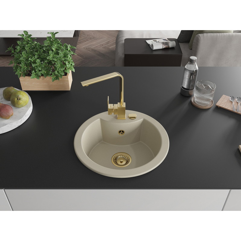 Mexen Diego granitspüle 1-becken mit Küchenarmatur Rita, beige - 6512-69-670300-50