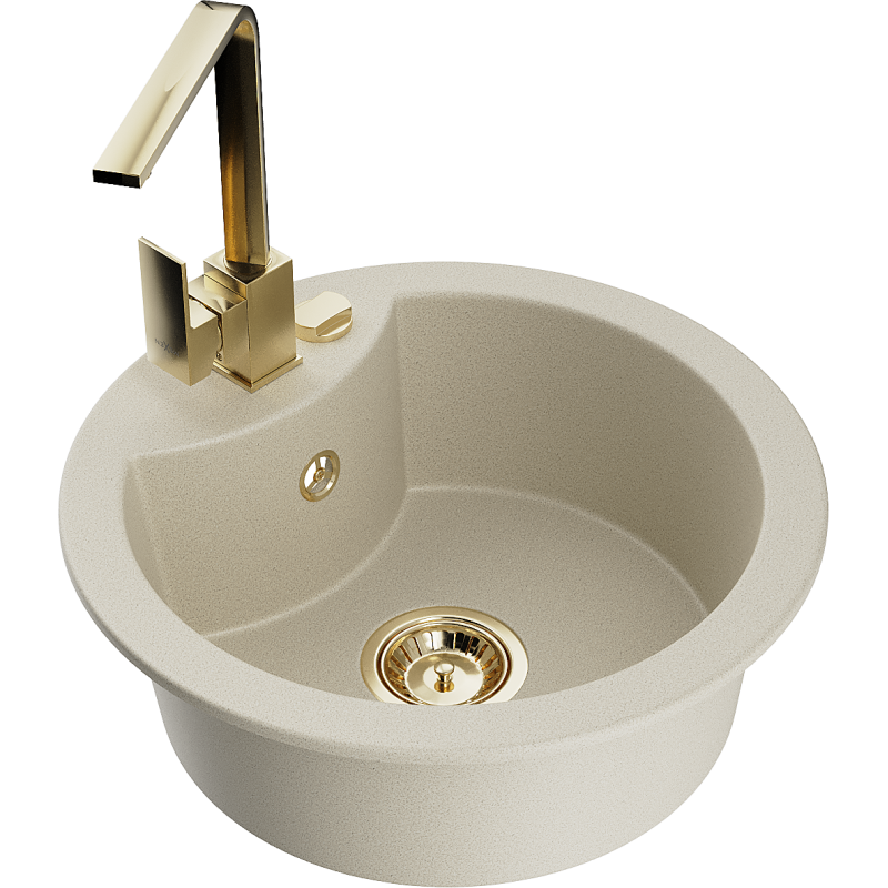 Mexen Diego 1-bowl granite sink with Rita kitchen faucet, beige - 6512-69-670300-50
