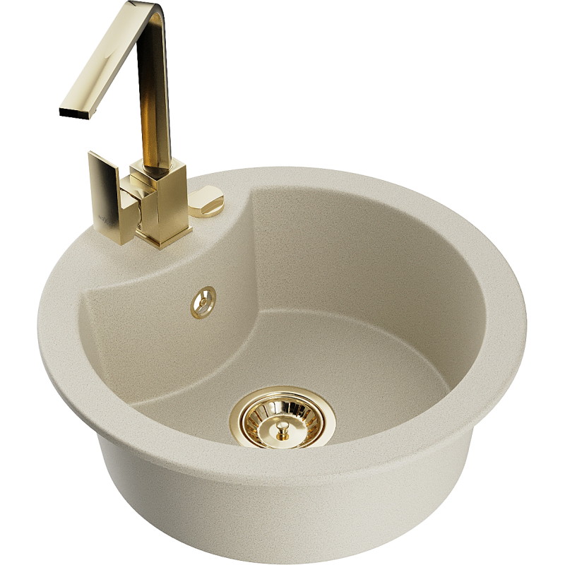 Mexen Diego granitspüle 1-becken mit Küchenarmatur Rita, beige - 6512-69-670300-50