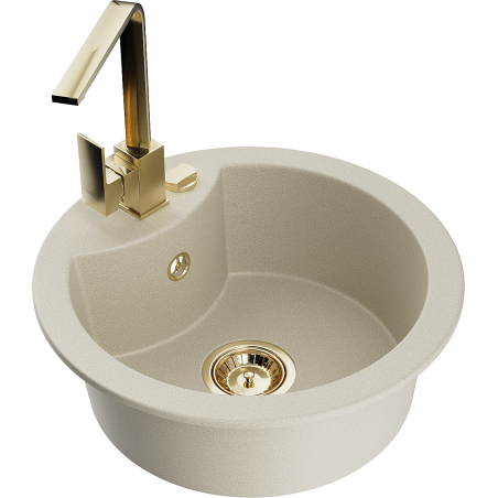 Mexen Diego 1-bowl granite sink with Rita kitchen faucet, beige - 6512-69-670300-50
