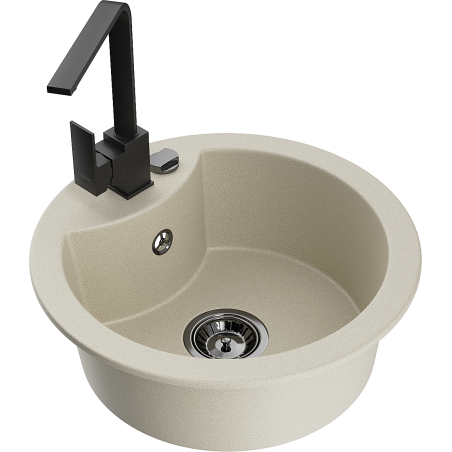 Mexen Diego single-bowl granite kitchen sink with Rita tap, beige - 6512-69-670300-70