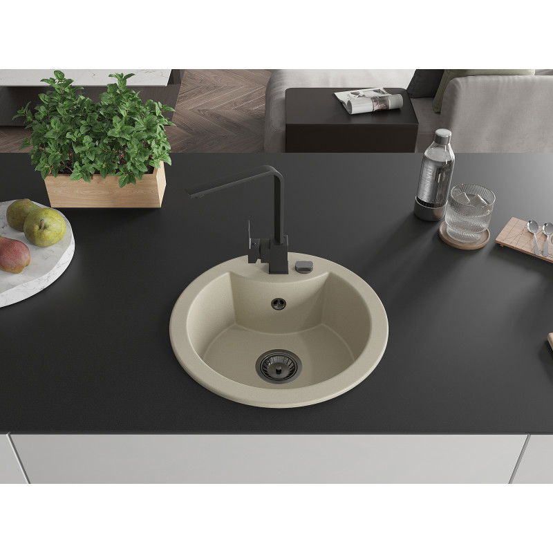 Mexen Diego single-bowl granite kitchen sink with Rita tap, beige - 6512-69-670300-70