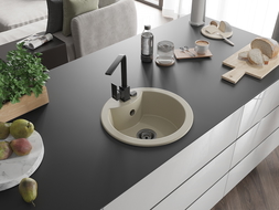 Mexen Diego lavello in granito 1-vasca con rubinetto da cucina Rita, beige - 6512-69-670300-70