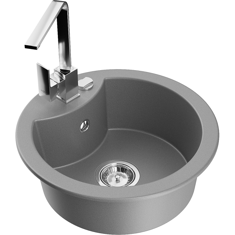 Mexen Diego 1-bowl granite sink with Rita kitchen tap, grey - 6512-71-670300-00