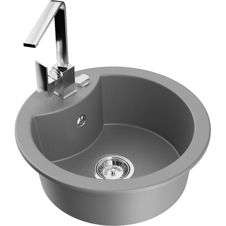 Mexen Diego 1-bowl granite sink with Rita kitchen tap, grey - 6512-71-670300-00