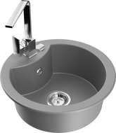Mexen Diego 1-bowl granite sink with Rita kitchen tap, grey - 6512-71-670300-00