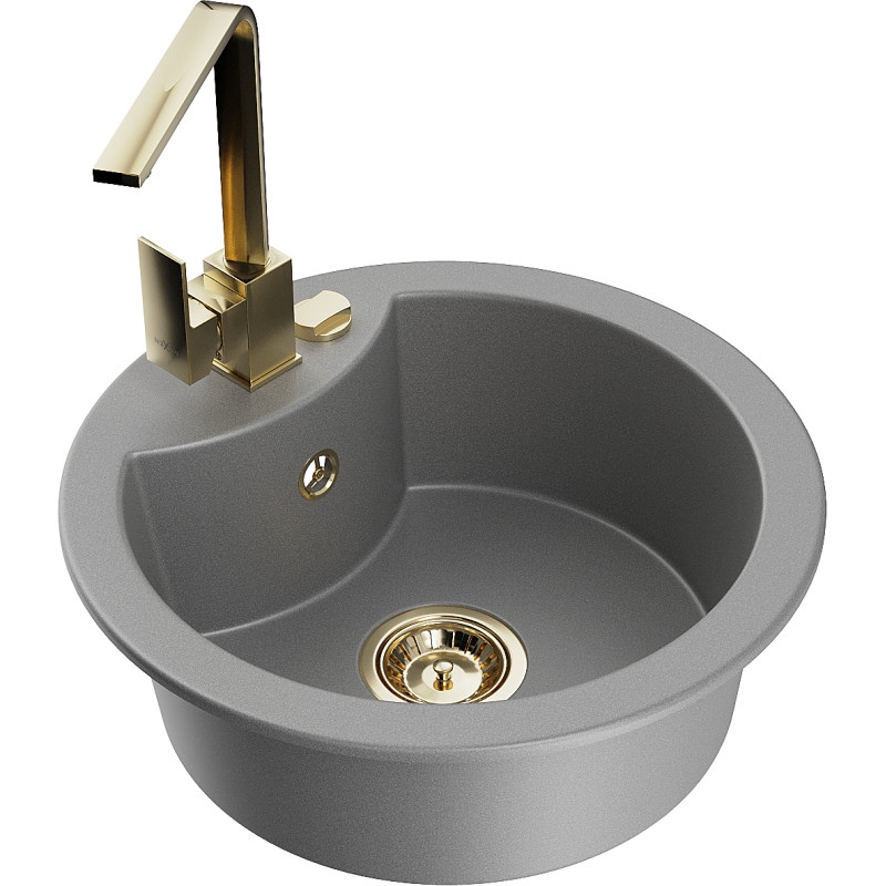 Mexen Diego évier en granit 1 cuve avec robinet de cuisine Rita, gris - 6512-71-670300-50