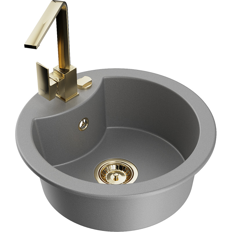 Mexen Diego lava-louça de granito de 1 cuba com torneira de cozinha Rita, cinzento - 6512-71-670300-50