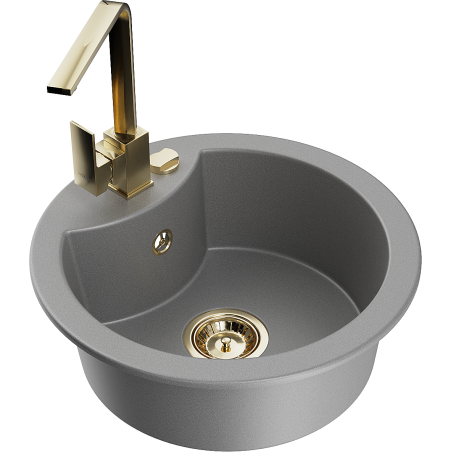 Mexen Diego 1-bowl granite kitchen sink with Rita kitchen faucet, grey - 6512-71-670300-50