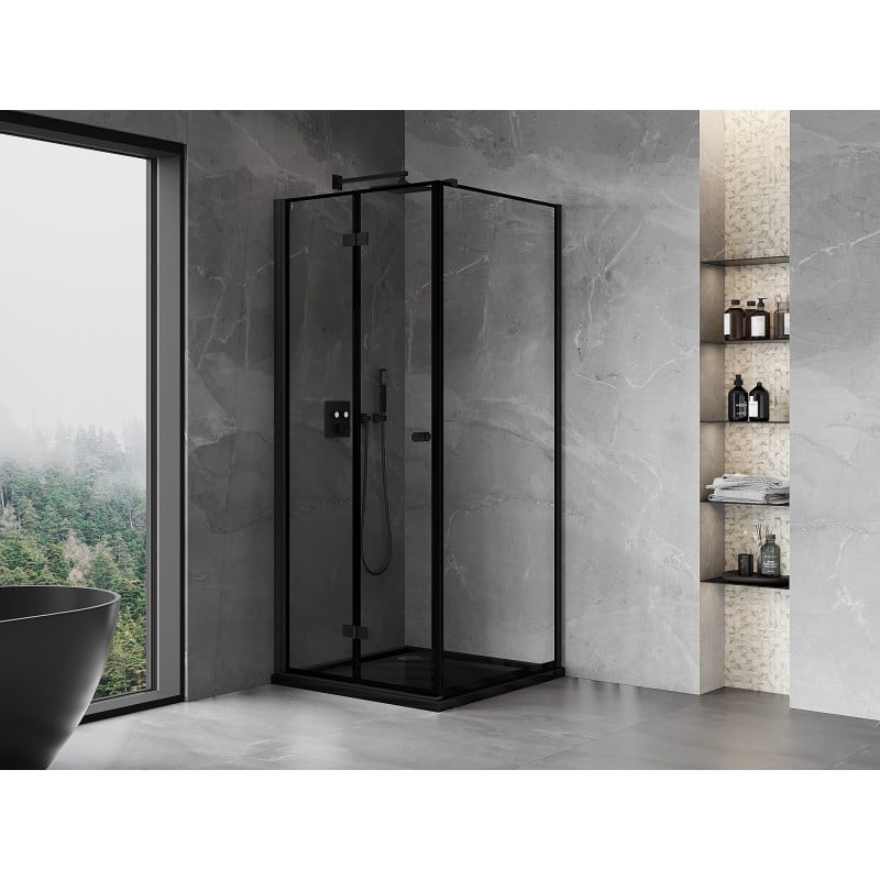 Mexen Mist-F folding shower enclosure left 90 x 90 cm, black frame, black - 8A6T-090-090-70-70-L