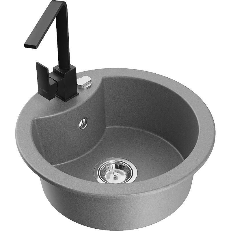 Mexen Diego granite sink 1-bowl with Rita kitchen tap, grey - 6512-71-670300-70