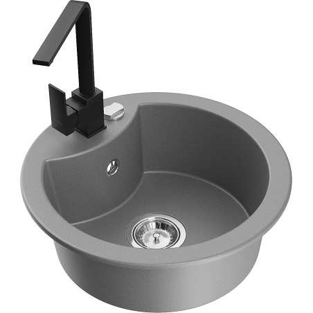 Mexen Diego granite sink 1-bowl with Rita kitchen tap, grey - 6512-71-670300-70