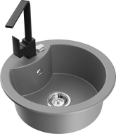 Mexen Diego granite sink 1-bowl with Rita kitchen tap, grey - 6512-71-670300-70