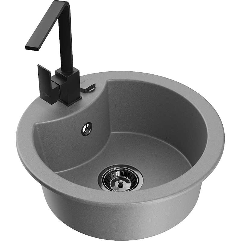 Mexen Diego 1-bowl granite sink with Rita kitchen tap, grey - 6512-71-670300-70-B