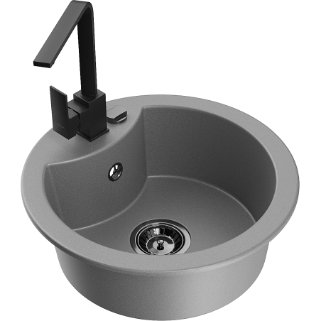 Mexen Diego 1-bowl granite sink with Rita kitchen tap, grey - 6512-71-670300-70-B