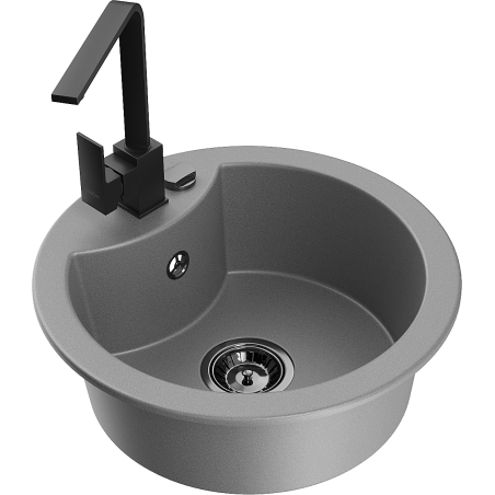 Mexen Diego granitno pomivalno korito z eno posodo s kuhinjsko armaturo Rita, sivo - 6512-71-670300-70-B