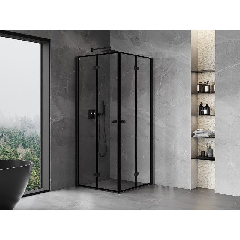 Mexen Mist-F Duo cabina doccia pieghevole 80 x 80 cm, cornice nera, nero - 8A6-080L-080P-70-70