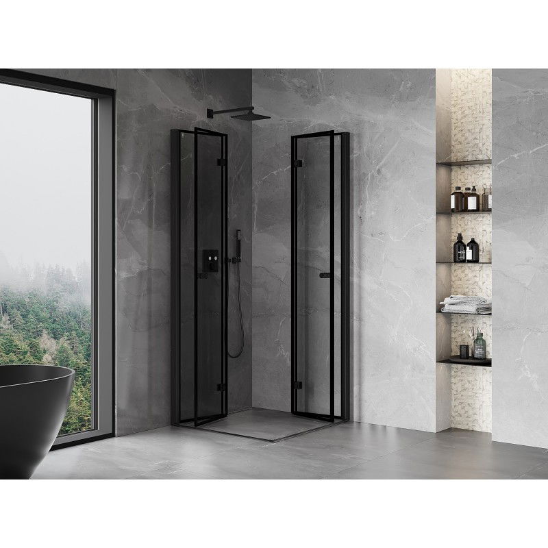 Mexen Mist-F Duo cabina doccia pieghevole 85 x 85 cm, cornice nera, nera - 8A6-085L-085P-70-70