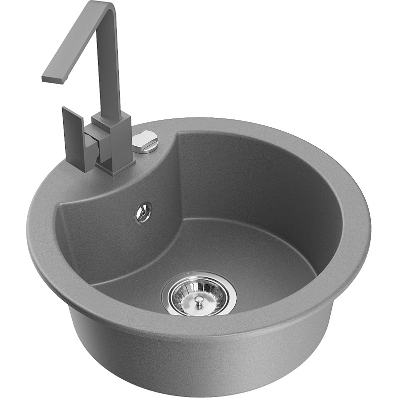 Mexen Diego fregadero de granito de 1 seno con grifo de cocina Rita, gris - 6512-71-670300-71