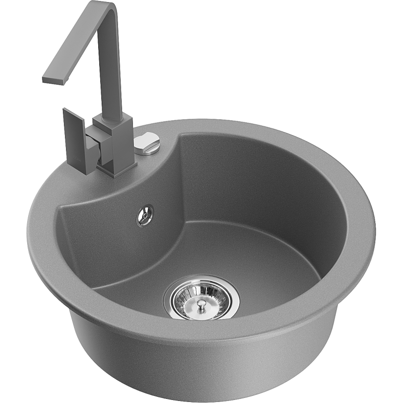 Mexen Diego granite sink 1-bowl with Rita kitchen tap, grey - 6512-71-670300-71
