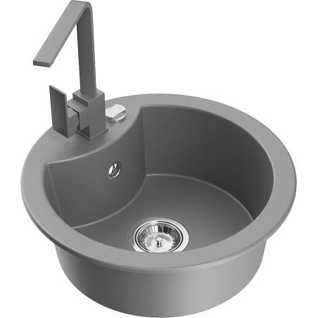 Mexen Diego granite sink 1-bowl with Rita kitchen tap, grey - 6512-71-670300-71
