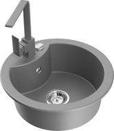 Mexen Diego granite sink 1-bowl with Rita kitchen tap, grey - 6512-71-670300-71