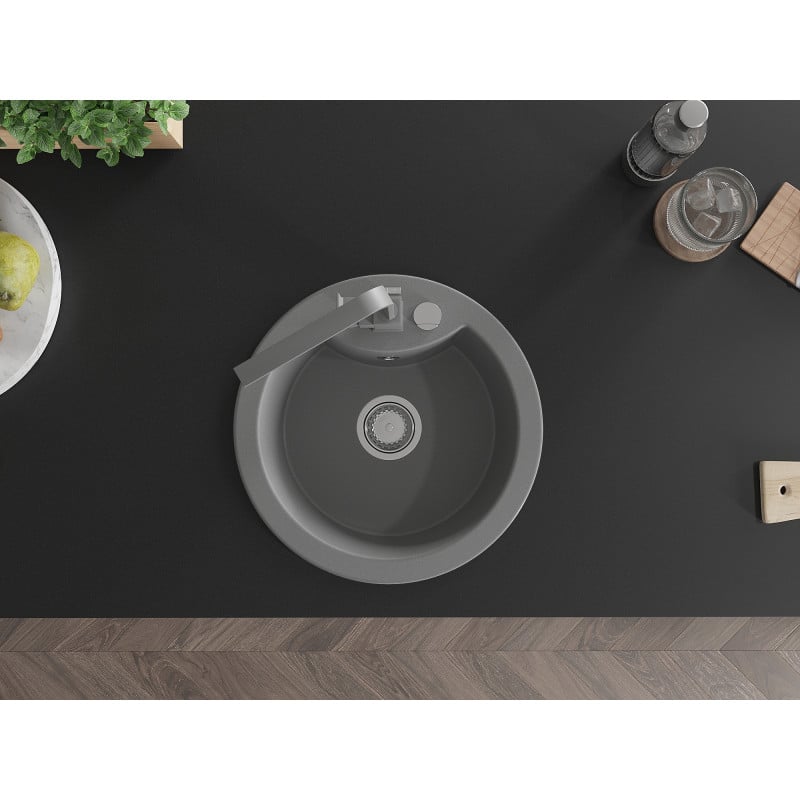 Mexen Diego granite sink 1-bowl with Rita kitchen tap, grey - 6512-71-670300-71