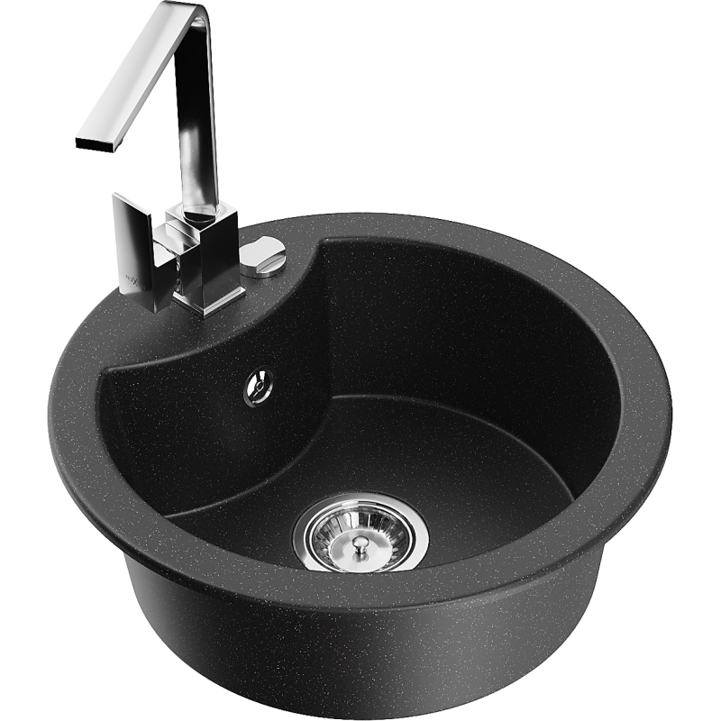 Mexen Diego fregadero de granito de 1 cubeta con grifo de cocina Rita, negro/metálico plateado - 6512-73-670300-00