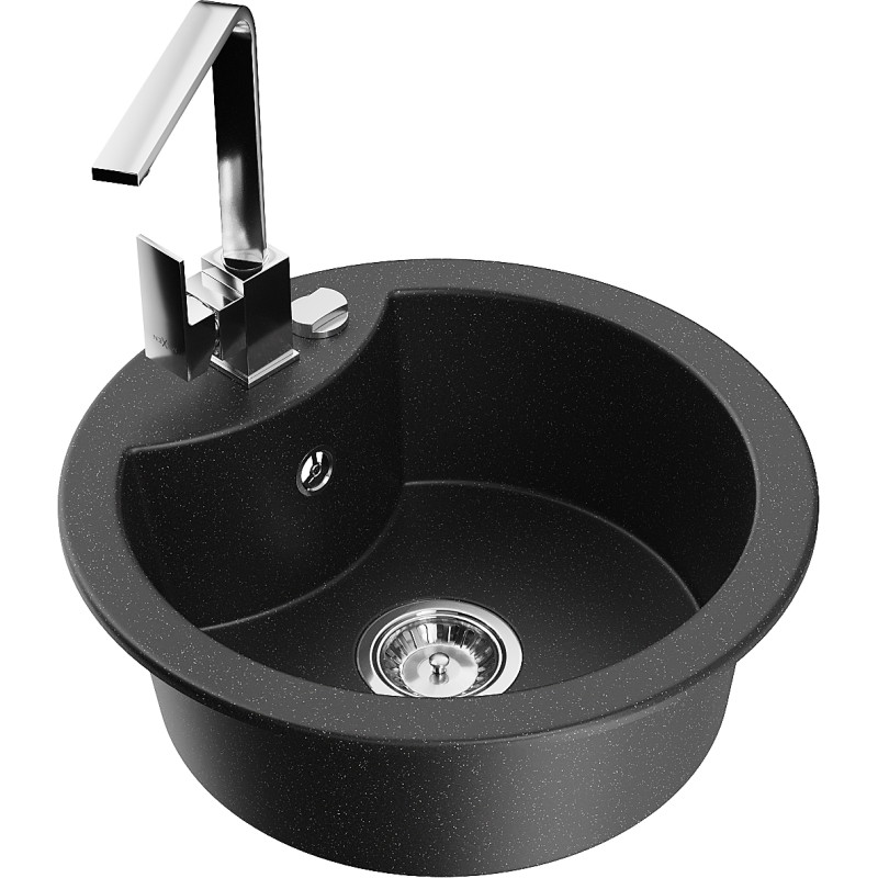 Mexen Diego fregadero de granito de 1 seno con grifo de cocina Rita, negro/plateado metálico - 6512-73-670300-00
