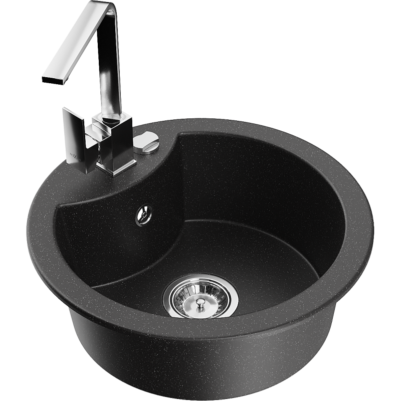 Mexen Diego granieten spoelbak 1-komparty met keukenmengkraan Rita, zwart/zilver metallic - 6512-73-670300-00