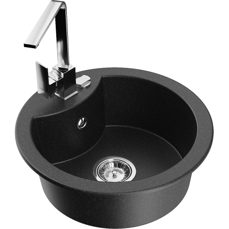 Mexen Diego granieten spoelbak 1-komparty met keukenmengkraan Rita, zwart/zilver metallic - 6512-73-670300-00